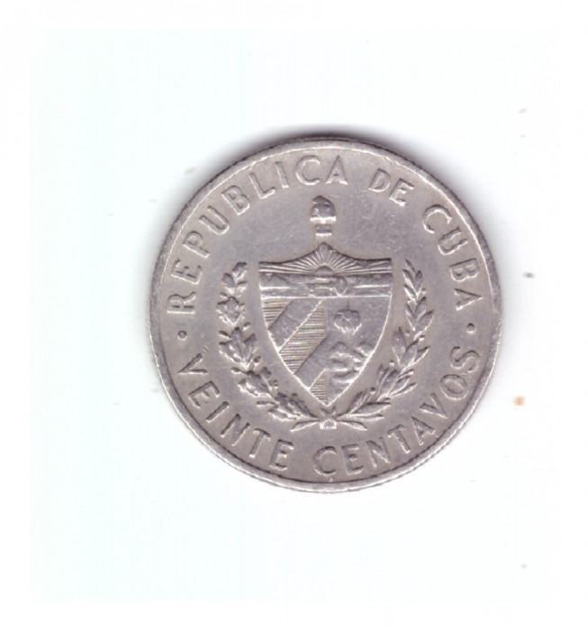 Moneda Cuba 20 centavos 1962 Jose Marti, stare foarte buna, curata