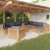 Cumpara ieftin Set mobilier grădină cu perne, 12 piese, lemn masiv de tec