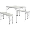 Set mobilier gradina/camping, pliabil, 1 masa, 2 banci, MDF si aluminiu, alb, 90 cm, Frankfurt, ART
