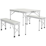 Set mobilier gradina/terasa, pliabil, 1 masa, 2 banci, MDF si aluminiu, alb, 90 cm, Frankfurt GartenVIP DiyLine, ART
