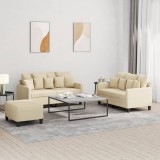 vidaXL Set de canapele cu perne, 3 piese, crem, textil