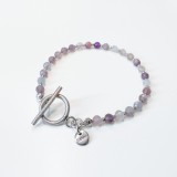 Bratara argintie din ametist si otel inoxidabil cu inchizatoare toggle