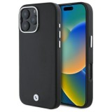 Husa pentru iPhone 16 Pro Max - BMW Leather Sign Full Wrapped Metal MagSafe (BMHMP16X23PUFWK) - Black