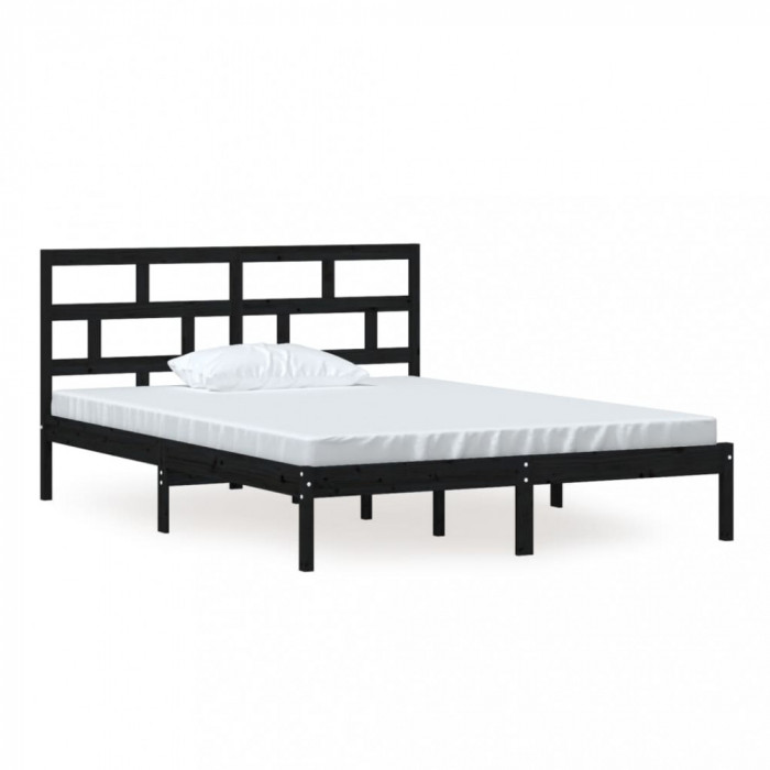 Cadru pat King Size 5FT, negru, 150x200 cm, lemn masiv