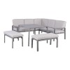Set Masa Gradina GoodHome Aeroom Moorea, 8 Locuri, Gri Otel, Aluminiu, Rezistent la Intemperii, Canapea Colt, 2 Banci