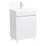 Baza si lavoar ceramic GN2861, mobilier baie stativ 60 cm, front MDF, 2 usi, 2 rafturi, picioare cromate reglabile, alb