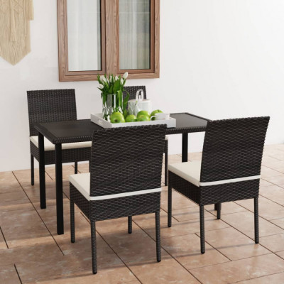 vidaXL Set de masă și scaune de exterior, 5 piese, negru, poliratan foto