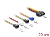 Cablu alimentare SATA 15 pini la 4 x 2 pini fan (12V/7V/5V) 20cm, Delock 80656