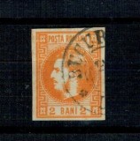 1868 - Carol I cu favoriti, 2 bani portocaliu, stampilat