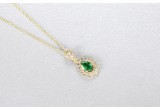 Cumpara ieftin Lantisor din Argint 925 Placat cu Aur cu Pandantiv Lacrima Verde Smarald si Halo Dublu din Zirconiu