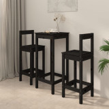 Set mobilier de bar, 3 piese, negru, lemn masiv de pin GartenMobel Dekor