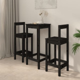 VidaXL Set mobilier de bar, 3 piese, negru, lemn masiv de pin