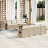 vidaXL Set canapele de grădină, 9 piese, cu perne, bej, poliratan