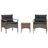 Cumpara ieftin Set canapea de gradina cu perne, 3 piese, gri, poliratan