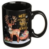 Cana de Craciun Neagră cu Ren - Model Cozy pentru Băuturi Calde, CMCLASS