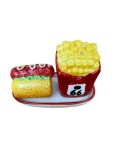 Set solnita sare si piper cu suport,alb-rosu,ceramica, 8 cm-2 piese