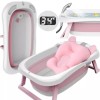 Cadita Pliabila Bebe Roz cu Termometru Digital si Pernuta Ergonomica, 83cm, Fara BPA - Siguranta si Confort la Baie