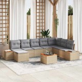 vidaXL Set de canapele pentru grădină cu pernă 9 pcs Bej Rattan poli 3348151
