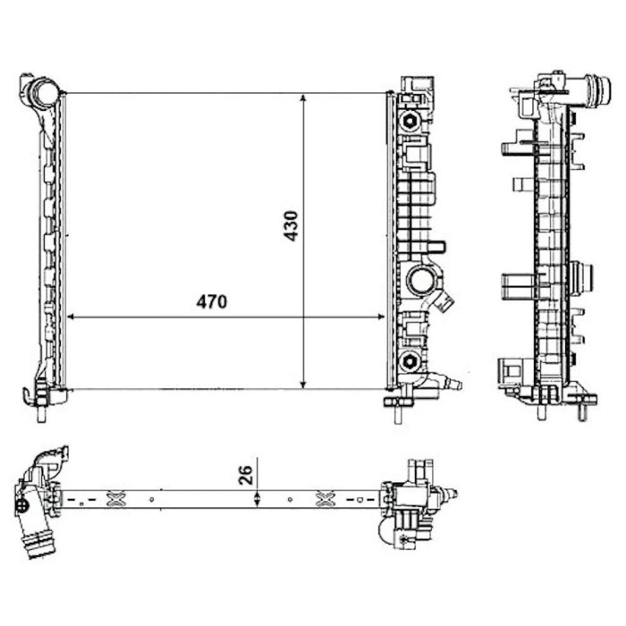 Radiator racire Opel Meriva, 03.2010-, Motorizare 1, 7 Cdti 74kw Diesel, tip climatizare Cu/fara AC, cutie automata, cu conectori rapizi intrare/iesi