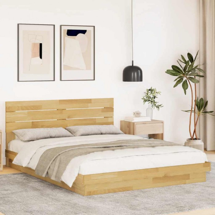 vidaXL Cadru de pat cu tăblie fără saltea 135x190 cm lemn masiv stejar 3315745