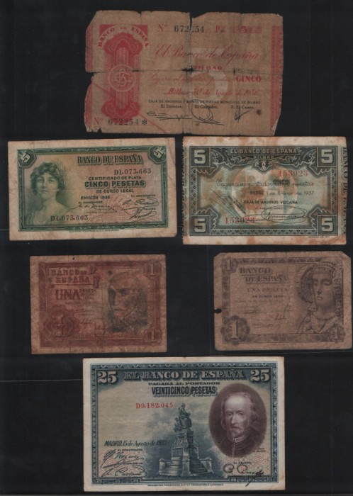 Set / Lot 9 bancnote Spania pesetas circulate / vezi scan