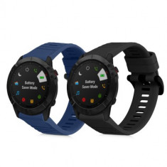 Set 2 curele pentru Garmin Fenix 7/Fenix 6 GPS/Fenix 6 Pro GPS, Kwmobile, Negru/Albastru, Silicon, 57772.01