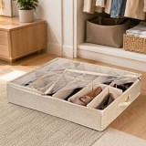 Pantofar textil cu 12 compartimente, Bej, 76x61x15cm, CMCLASS