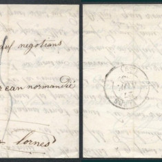 France 1839 Postal History Rare Stampless Cover + Content Paris to Flers D.1058