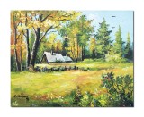 Cumpara ieftin Tablou peisaj pictat manual, La marginea padurii, 50x40cm ulei pe panza, Constantin Feraru