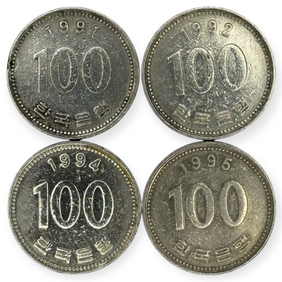 Coreea de Sud , lot 9 - 4 buc x 100 Won 1991 , 1992 , 1994 , 1995 foto
