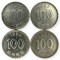 Coreea de Sud , lot 9 - 4 buc x 100 Won 1991 , 1992 , 1994 , 1995
