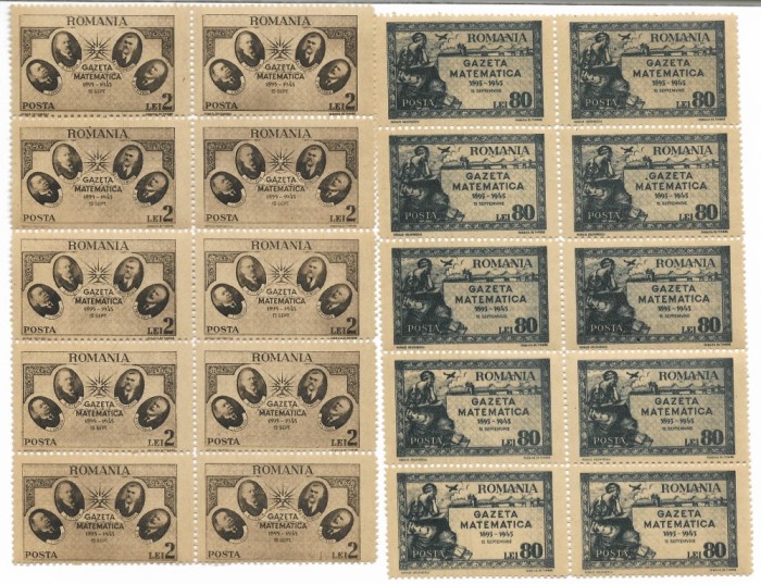 Romania (650) - Gazeta Matematica, 1945 - serie neobliterata, blocuri de 10