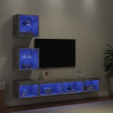 Cumpara ieftin Unități TV de perete cu LED-uri 5 piese gri beton lemn compozit