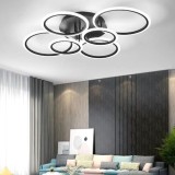 Lustra LED cu telecomanda BETTY 82W, 6 Cercuri, lumina Rece/Calda/Neutra, Dimabila, Negru ModernLight Concept