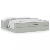 Cumpara ieftin Pat Otoman Gossi 160x200 cm, Catifea Gri Deschis, Saltea Arcuri, Topper, Spatiu Depozitare