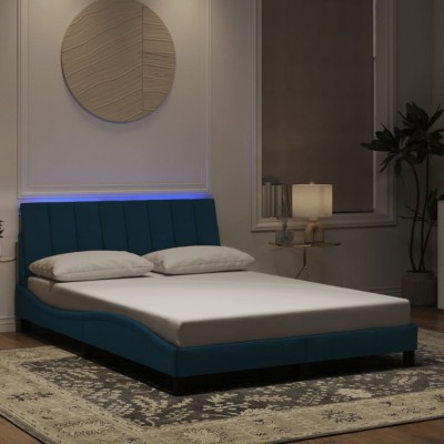 vidaXL Cadru de pat cu lumini LED, albastru, 120x200 cm, catifea foto