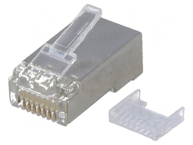 Conector RJ45 ecranat Cat 5e cu contacte din alamă aurită, 8 pini