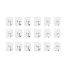 Set 18 carlige adezive transparente, rezistente, multifunctionale, plastic, metal