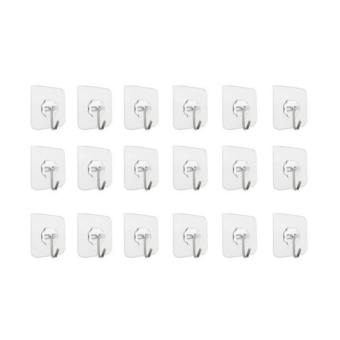 Set 18 carlige adezive transparente, rezistente, multifunctionale, plastic, metal
