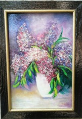 Tablou oala cu liliac semnat Cimpoesu .