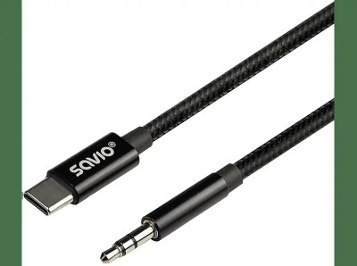 Cablu USB C tata la Jack 3.5 mm tata 1m negru textil SAVIO CL-187 foto