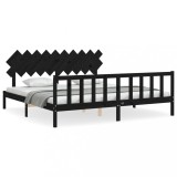 Cumpara ieftin Cadru pat cu tablie 200x200 cm, negru, lemn masiv