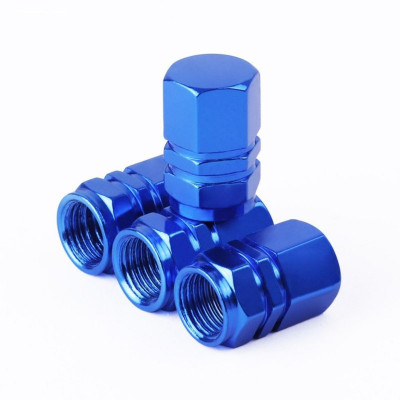 Set 4 capace hexagonale decorative pentru valva auto, Aluminiu, 1.8 cm, Albastru foto