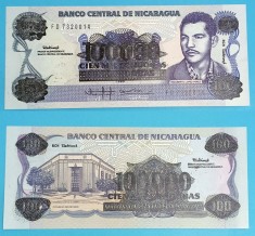 Nicaragua 100.000 Cordobas 1989 &#039;Supratipar&#039; UNC serie: FD 7320014 p#159