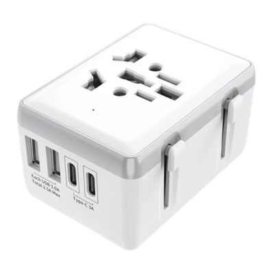Adaptor pentru Priza 15W, 2xUSB-C, 2xUSB, EU, UK, AUS, US - Techsuit (HHt204A) - White foto