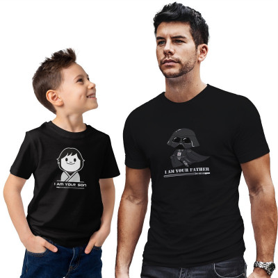 Set tricouri personalizate &amp;quot;TATA- FIU STAR WARS&amp;quot;, Negru, Bumbac foto