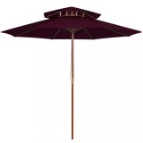 VidaXL Umbrelă de soare dublă, st&acirc;lp din lemn, roșu bordo, 270 cm