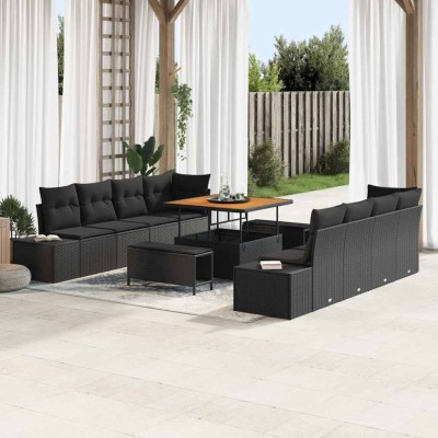 vidaXL Set de canapele pentru grădină 11 pcs Negru 100 x 100 x 71 cm 3364714 foto