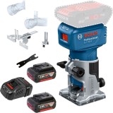 Bosch GLF 18V-8 + 1600A00B8J - Masina de frezat 6 6.35 8 mm accesorii + Set 2 acumulatori si incarcator Li-Ion 18 V 5 Ah