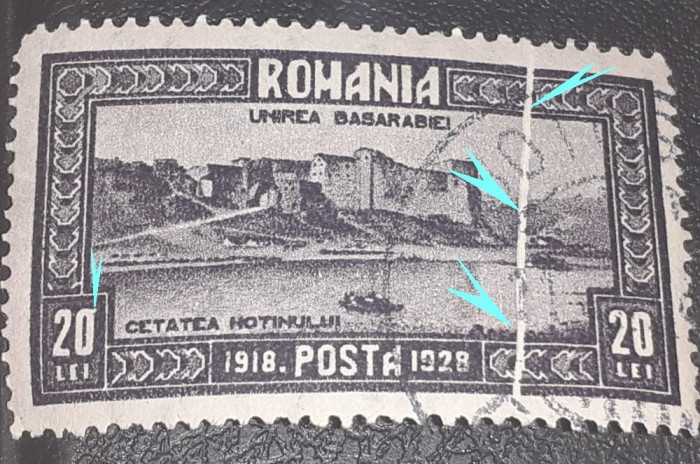 Romania 1928 LP 78 eroare cu pliu vertical dreapta